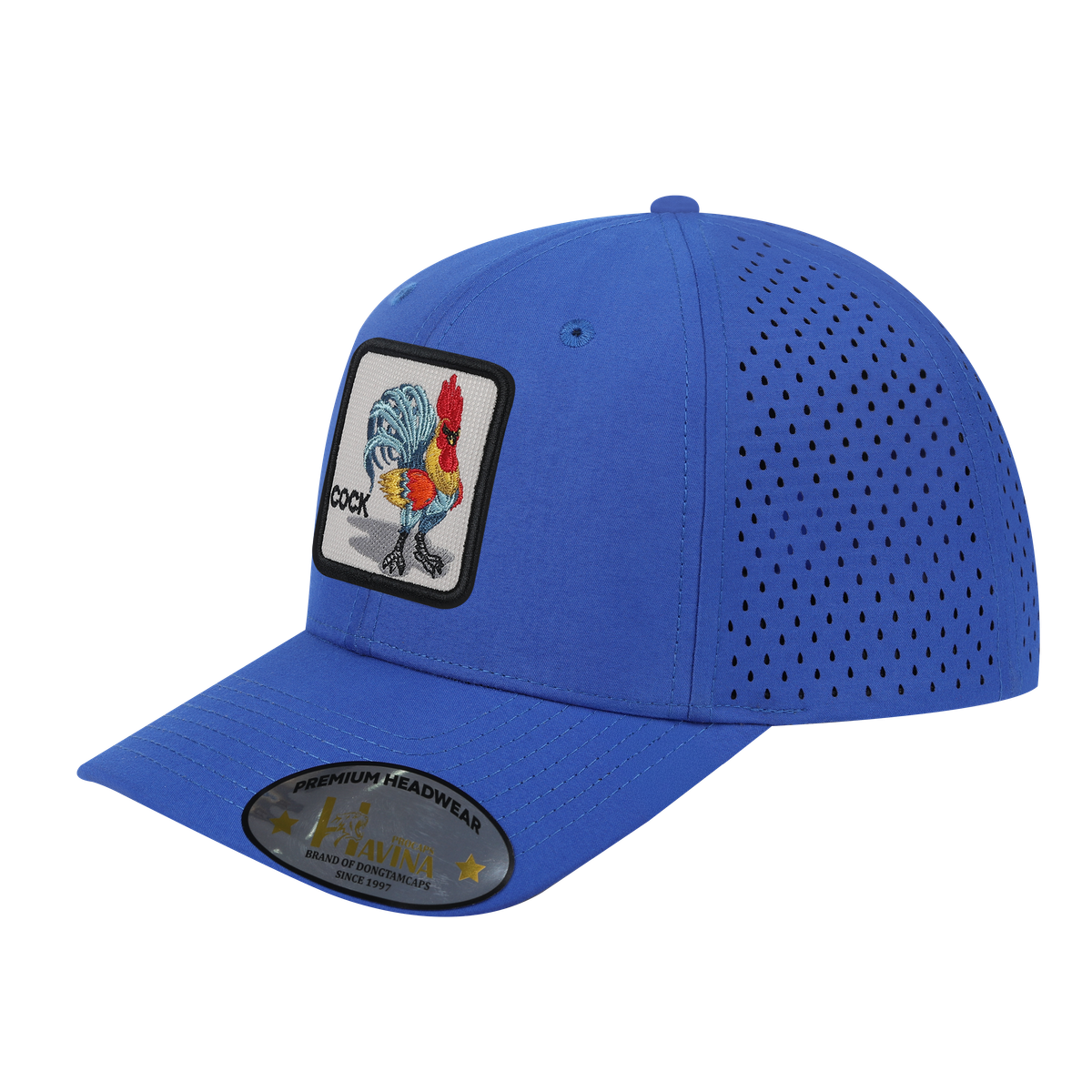 Unisex Embroidered Logo Cock, 6-Panel Microfiber Laser hole Trucker Hat, Royal Blue/Royal Blue, Adjustable Fit
