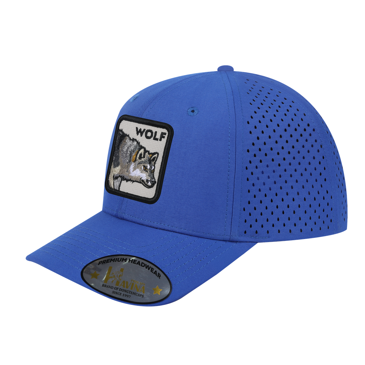 Embroidered The Wolf - 6 Panel Microfiber Laser hole Trucker Hat - Royal Blue/Royal Blue