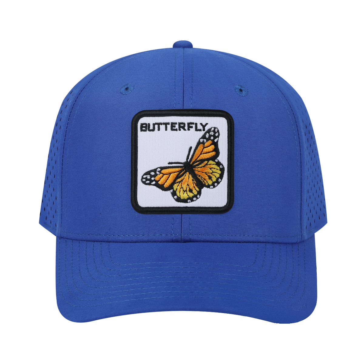 Unisex Embroidered The Butterfly, 6-Panel Microfiber Laser hole Trucker Hat, Royal Blue/Royal Blue, Adjustable Fit