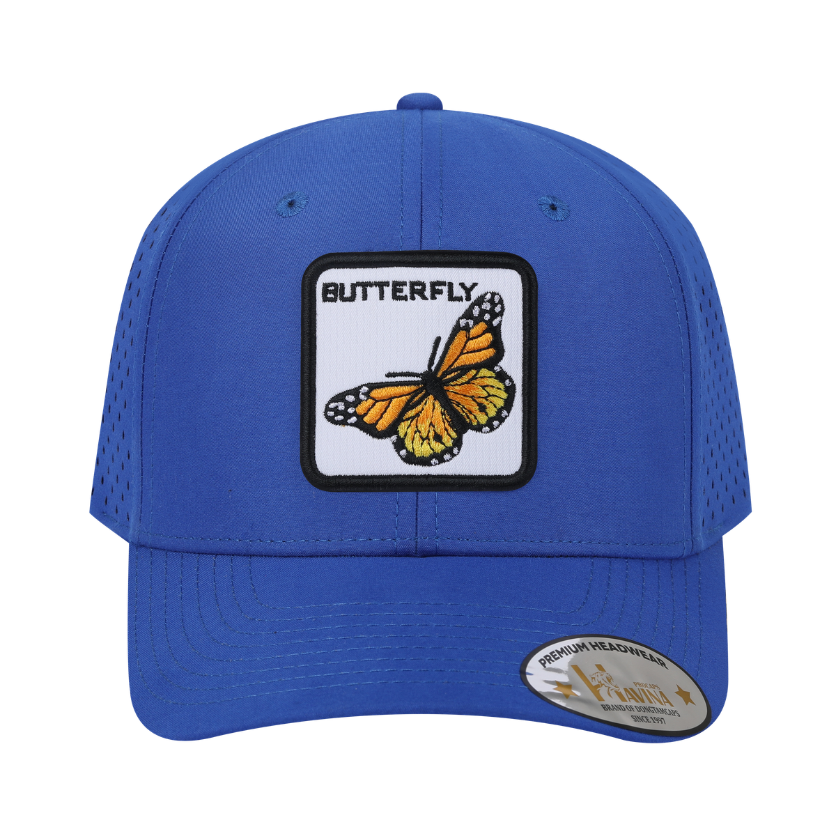 Unisex Embroidered The Butterfly, 6-Panel Microfiber Laser hole Trucker Hat, Royal Blue/Royal Blue, Adjustable Fit