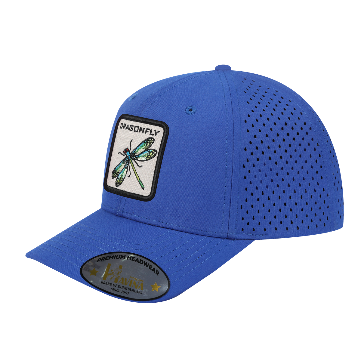 Unisex Embroidered The Dragonfly, 6-Panel Microfiber Laser hole Trucker Hat, Royal Blue/Royal Blue, Adjustable Fit