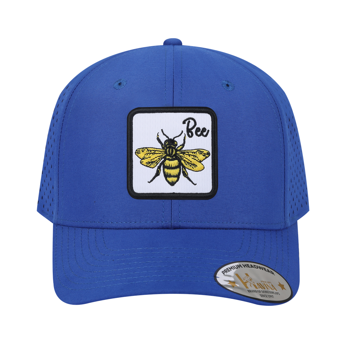 Unisex Embroidered The Bee, 6-Panel Microfiber Laser hole Trucker Hat, Royal Blue/Royal Blue, Adjustable Fit