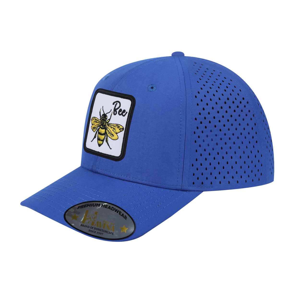 Unisex Embroidered The Bee, 6-Panel Microfiber Laser hole Trucker Hat, Royal Blue/Royal Blue, Adjustable Fit