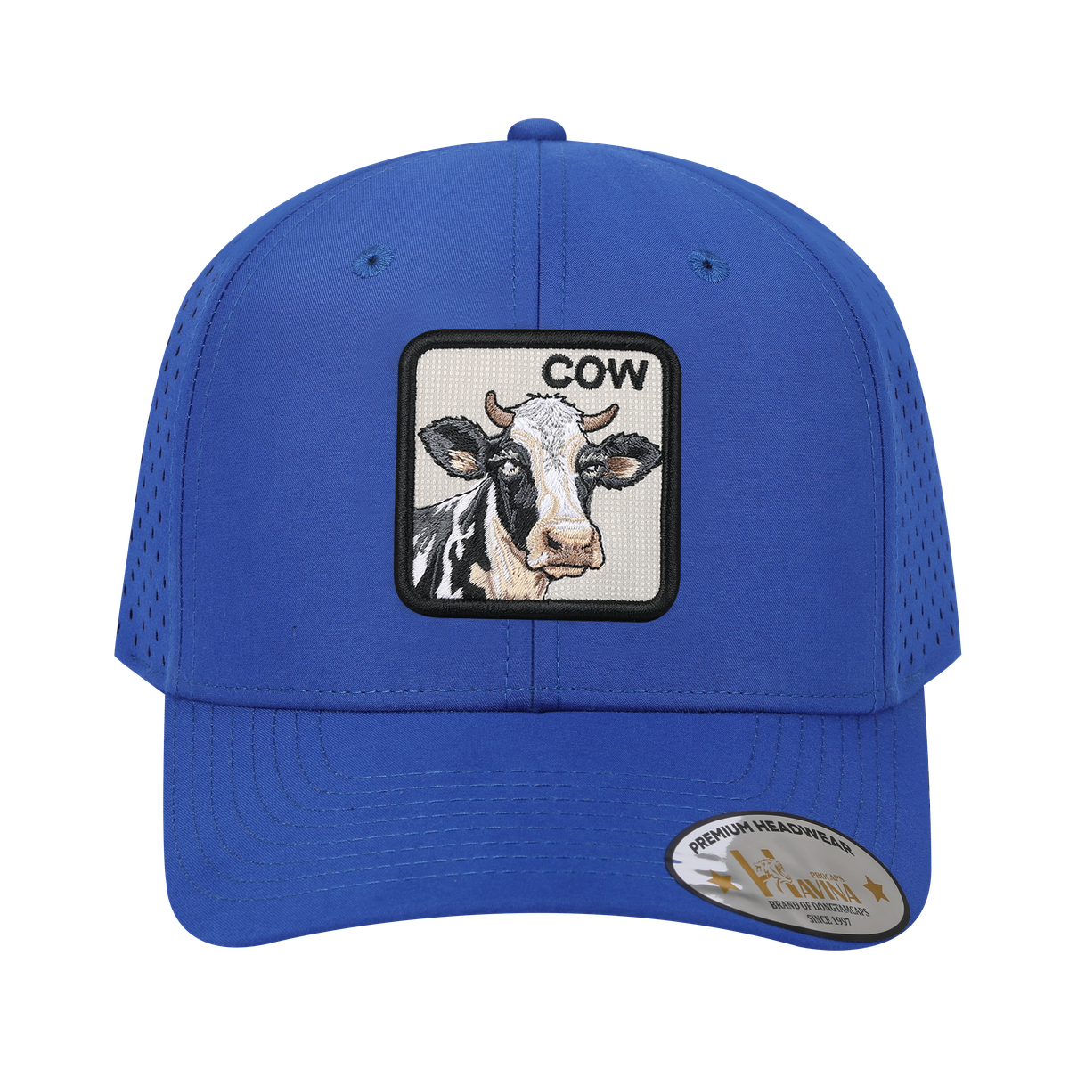 Unisex Embroidered The Cow, 6-Panel Microfiber Laser hole Trucker Hat, Royal Blue/Royal Blue, Adjustable Fit