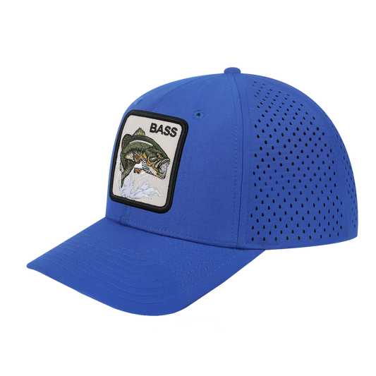 Bass 6-Panel Microfiber Laser Hole Trucker Hat with Royal Blue front and Royal Blue back