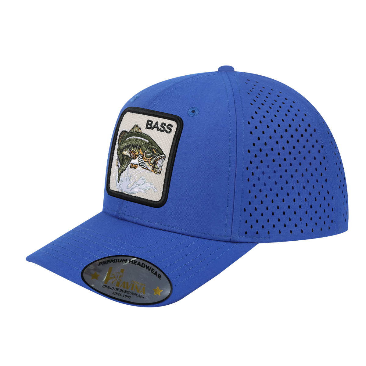 Unisex Embroidered The Bass, 6-Panel Microfiber Laser hole Trucker Hat, Royal Blue/Royal Blue, Adjustable Fit