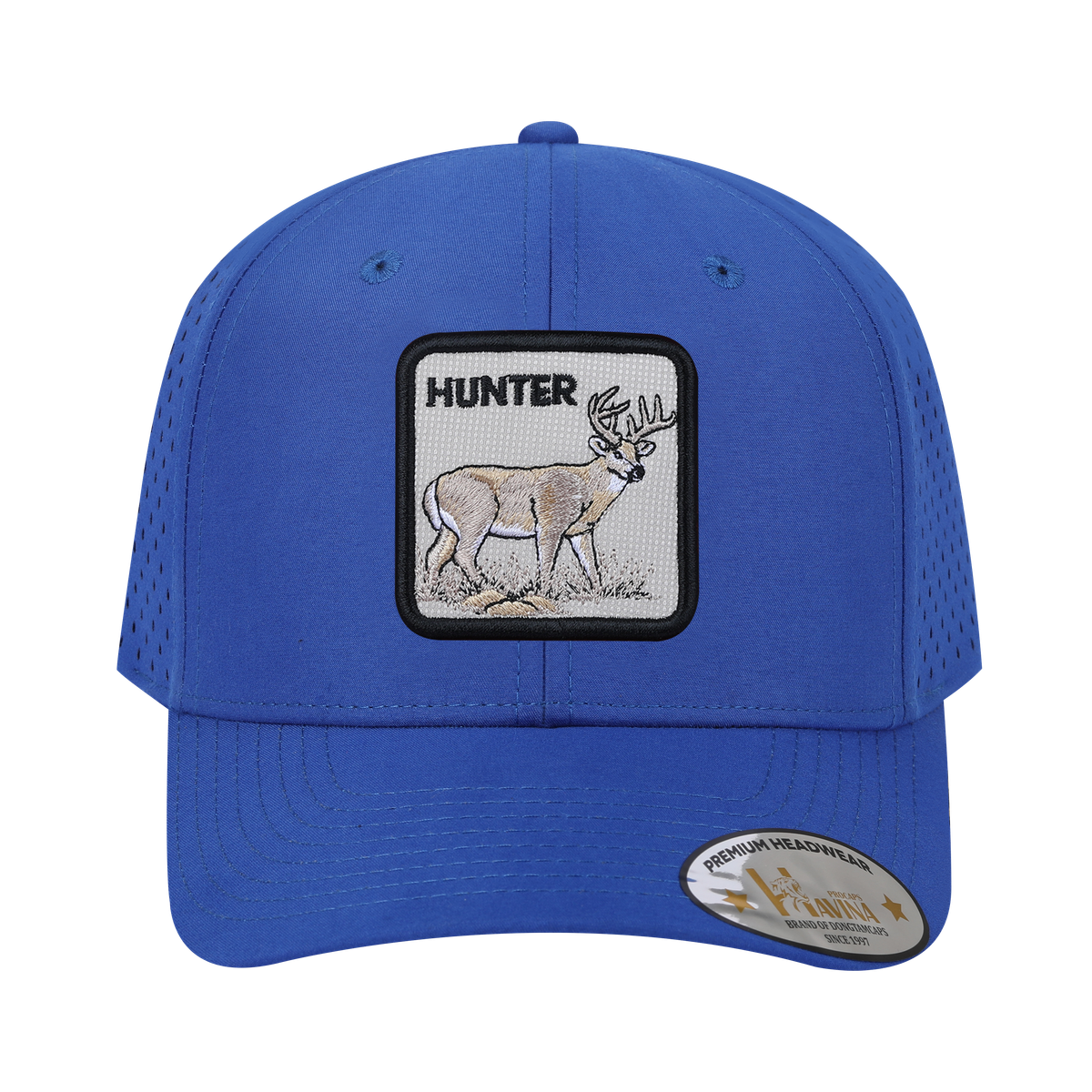 Unisex Embroidered The Hunter, 6-Panel Microfiber Laser hole Trucker Hat, Royal Blue/Royal Blue, Adjustable Fit