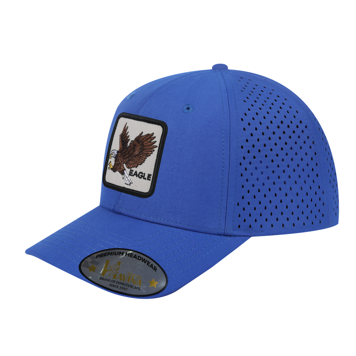 Unisex Embroidered The Eagle, 6-Panel Microfiber Laser hole Trucker Hat, Royal Blue/Royal Blue, Adjustable Fit