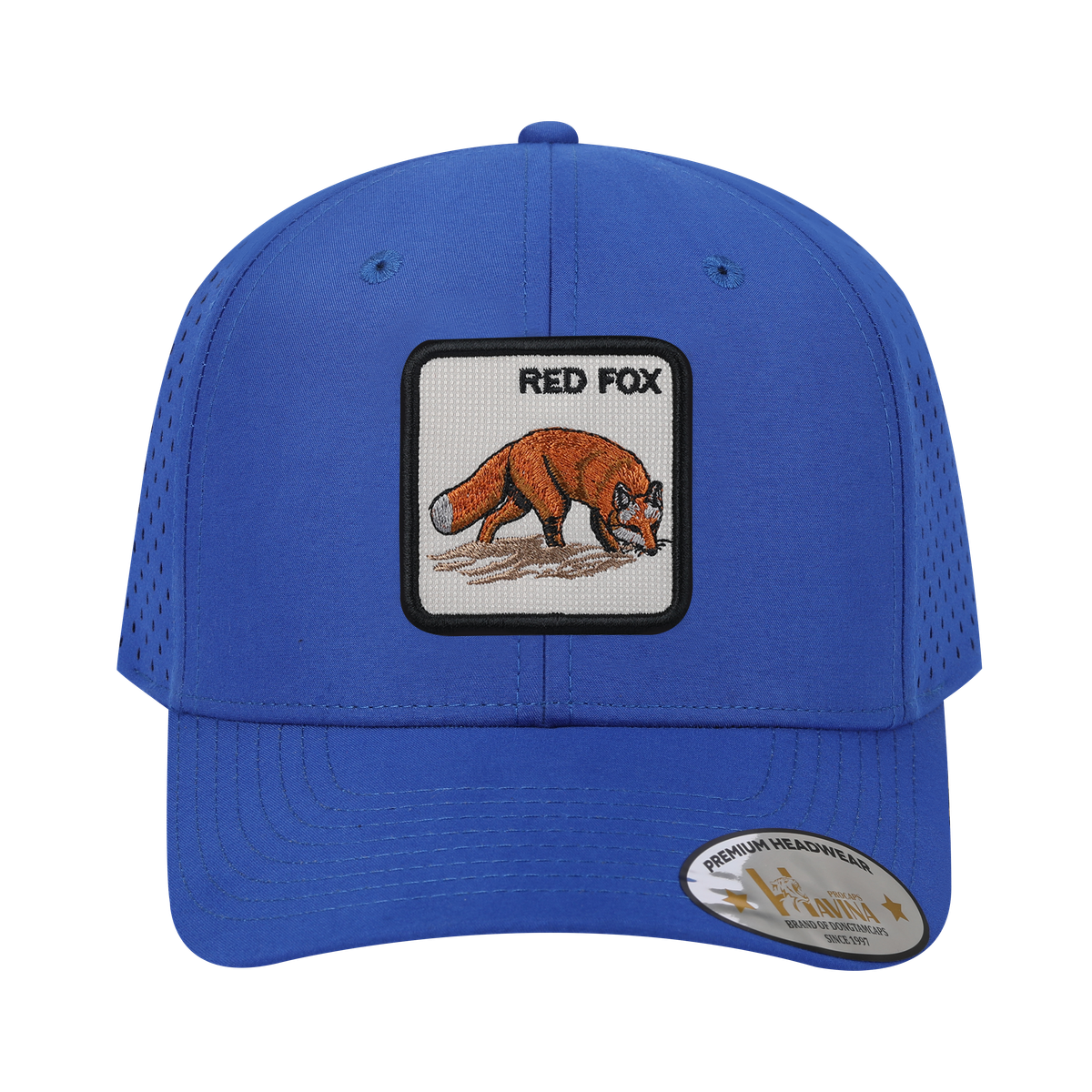 Unisex Embroidered The Red Fox, 6-Panel Microfiber Laser hole Trucker Hat, Royal Blue/Royal Blue, Adjustable Fit