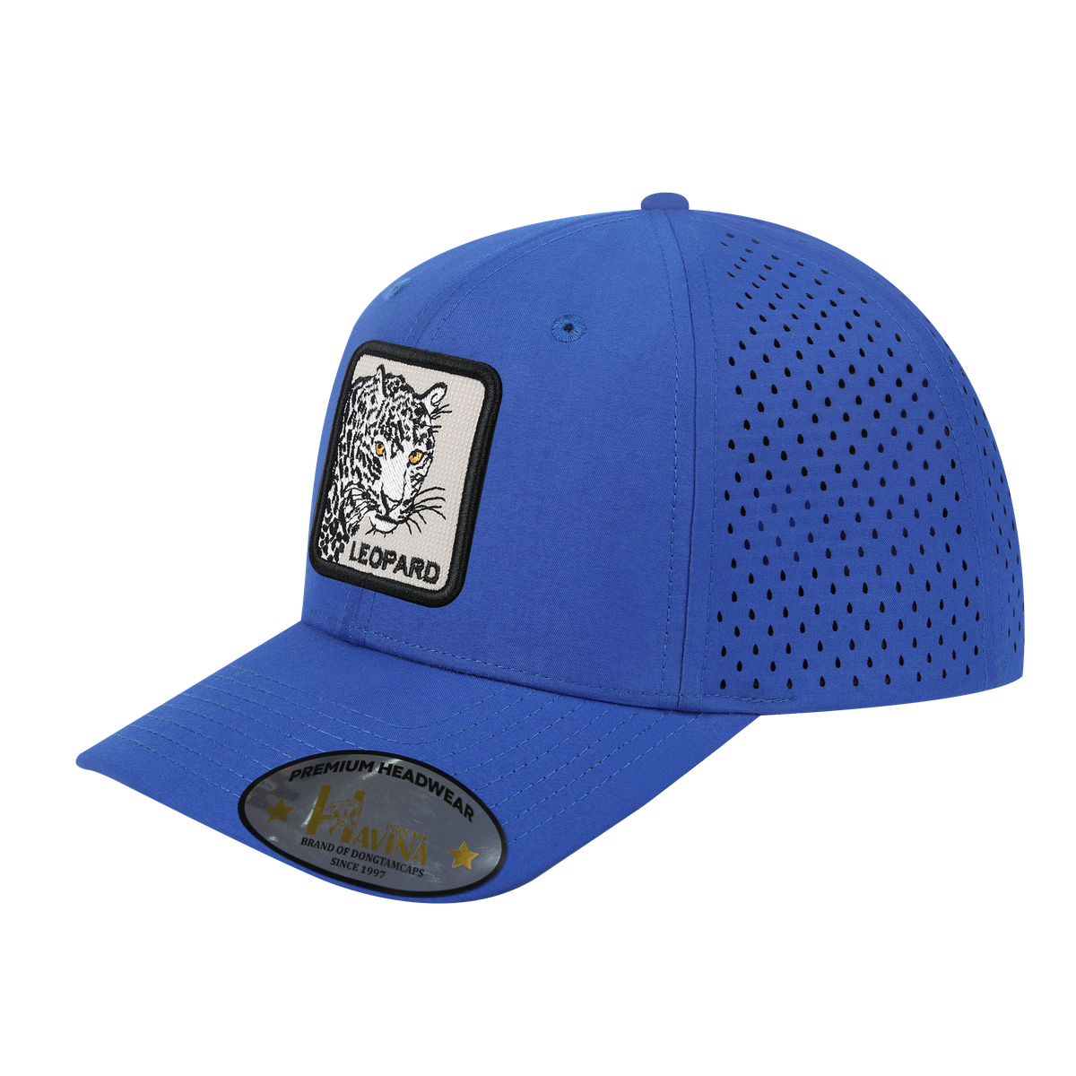 Unisex Embroidered The Leopard, 6-Panel Microfiber Laser hole Trucker Hat, Royal Blue/Royal Blue, Adjustable Fit