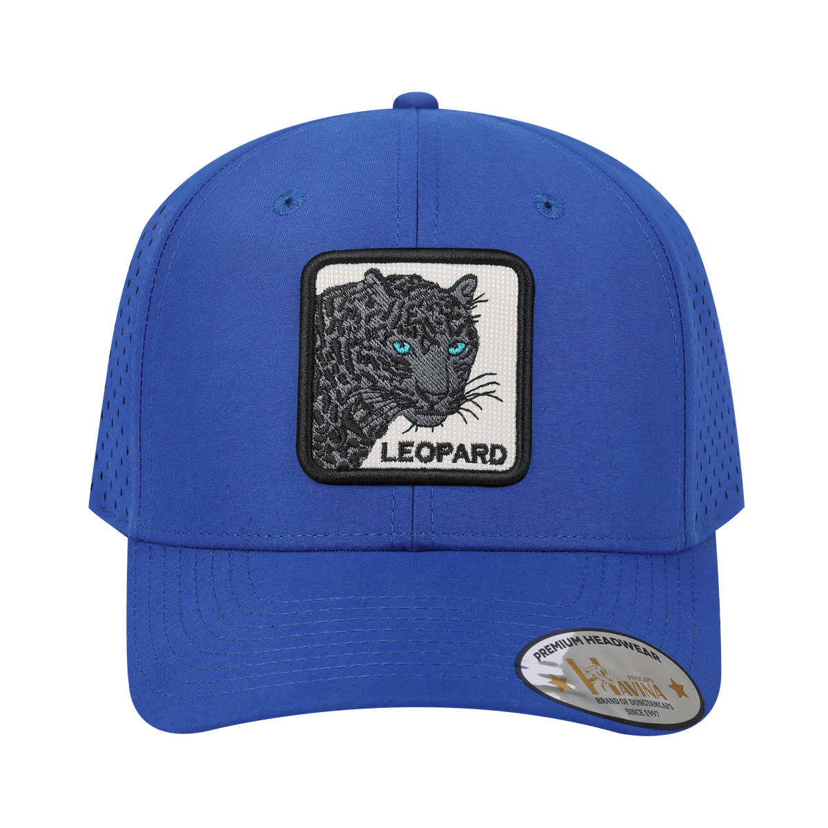 Unisex Embroidered The Leopard V2, 6-Panel Microfiber Laser hole Trucker Hat, Royal Blue/Royal Blue, Adjustable Fit