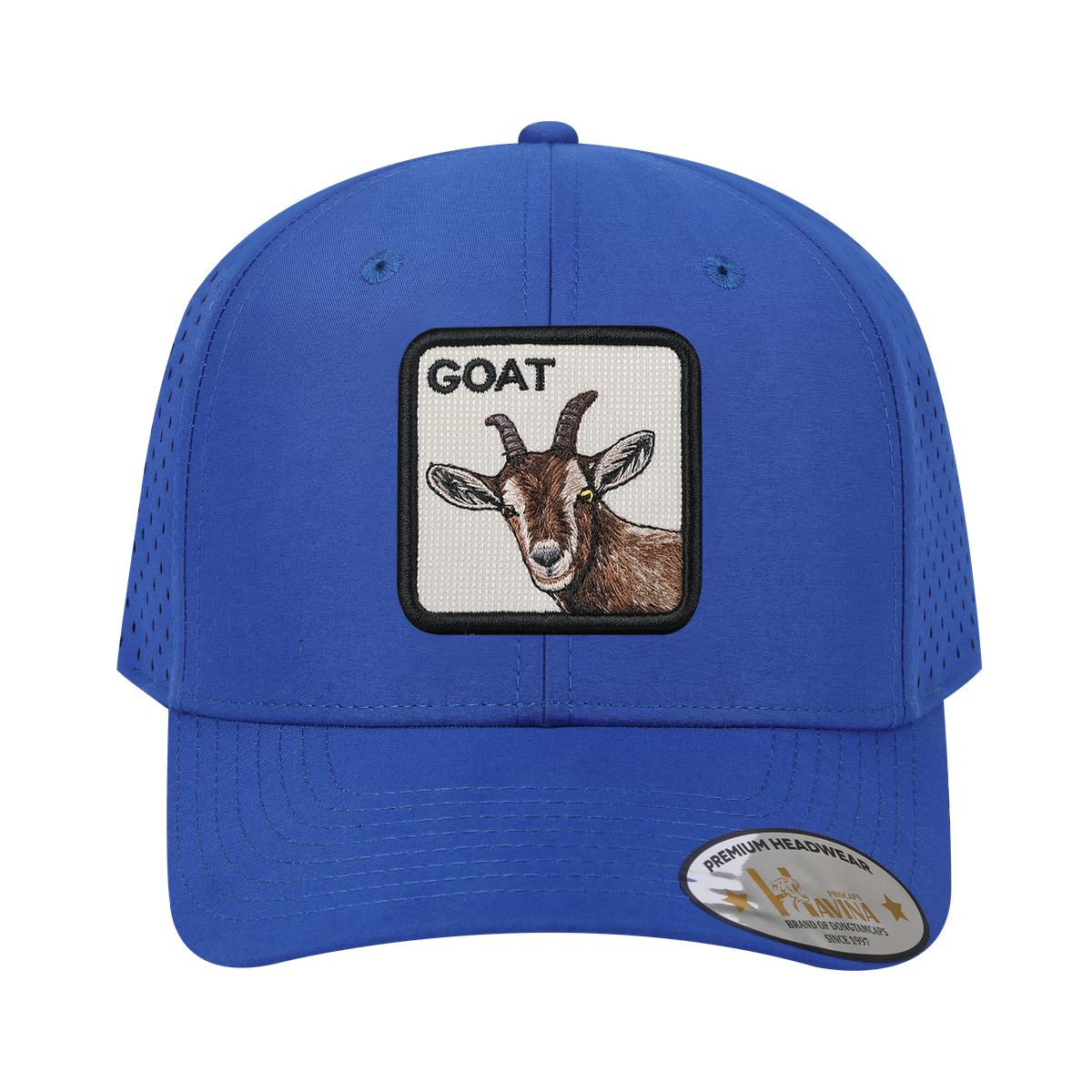 Unisex Embroidered The Goat, 6-Panel Microfiber Laser hole Trucker Hat, Royal Blue/Royal Blue, Adjustable Fit