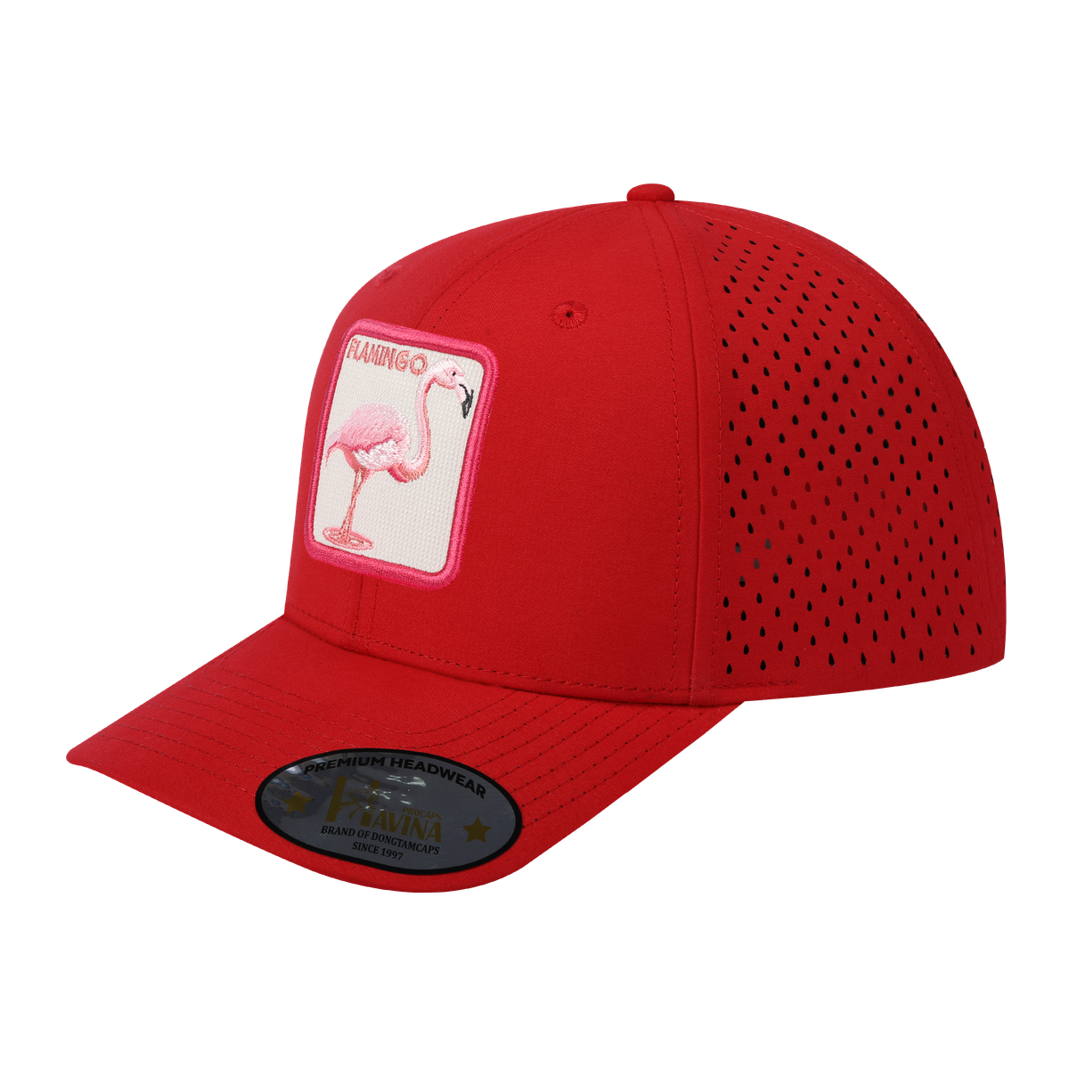 Unisex Embroidered The Flamingo, 6-Panel Microfiber Laser hole Trucker Hat, Red/Red, Adjustable Fit