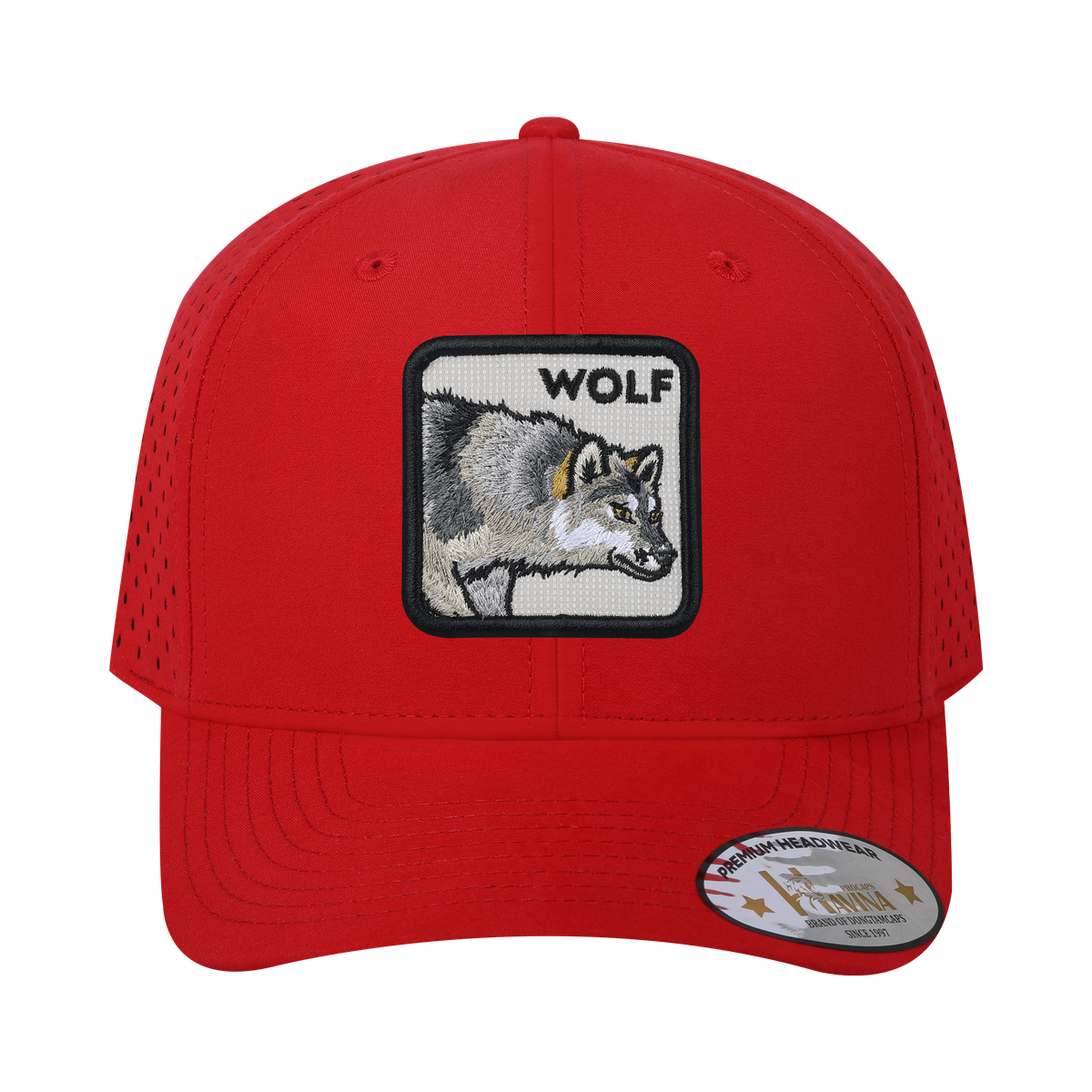 Unisex Embroidered The Wolf, 6-Panel Microfiber Laser hole Trucker Hat, Red/Red, Adjustable Fit