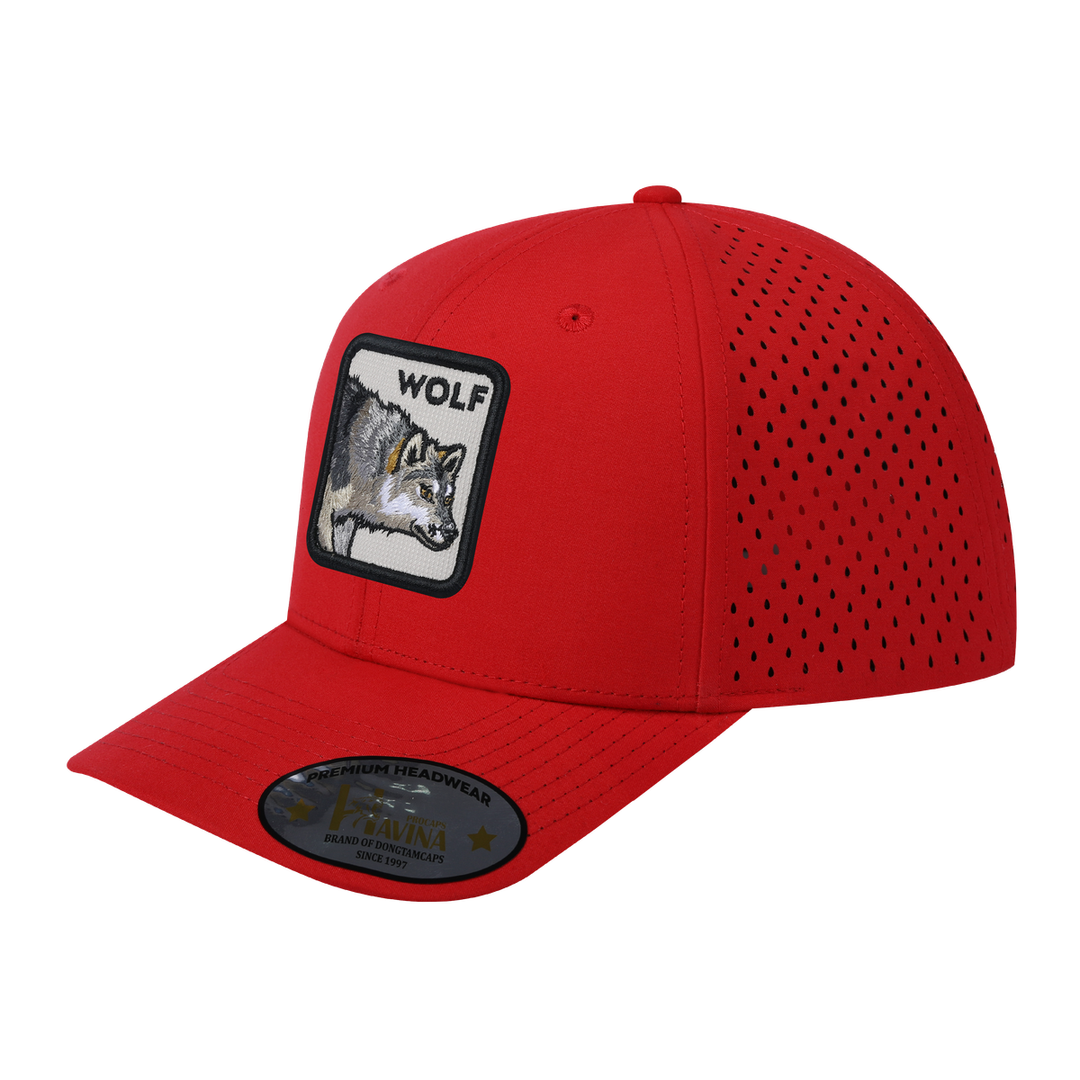 Unisex Embroidered The Wolf, 6-Panel Microfiber Laser hole Trucker Hat, Red/Red, Adjustable Fit
