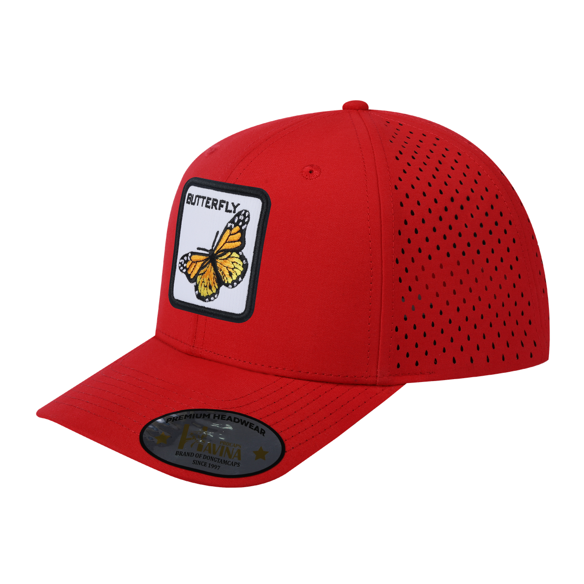 Unisex Embroidered The Butterfly, 6-Panel Microfiber Laser hole Trucker Hat, Red/Red, Adjustable Fit