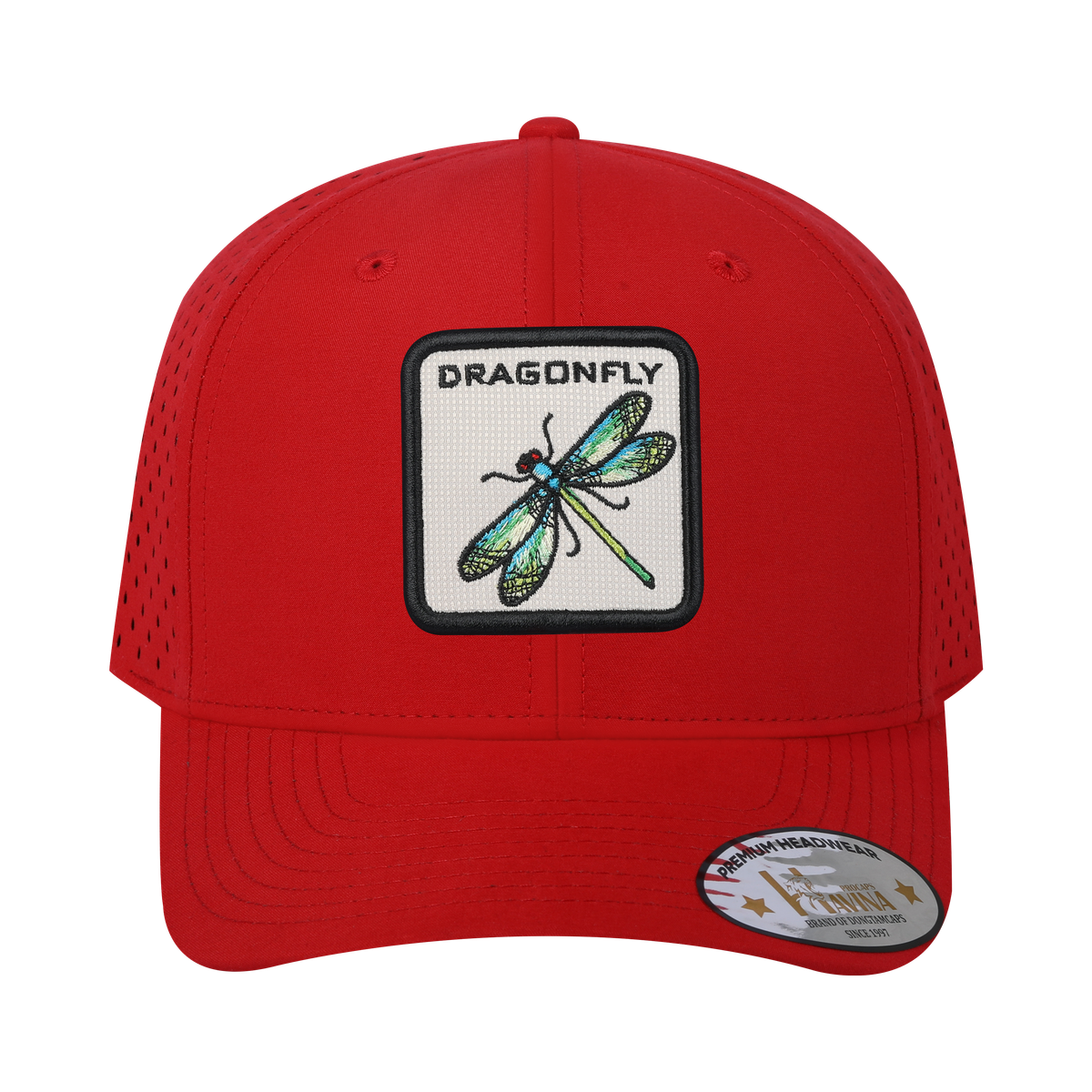 Unisex Embroidered The Dragonfly, 6-Panel Microfiber Laser hole Trucker Hat, Red/Red, Adjustable Fit