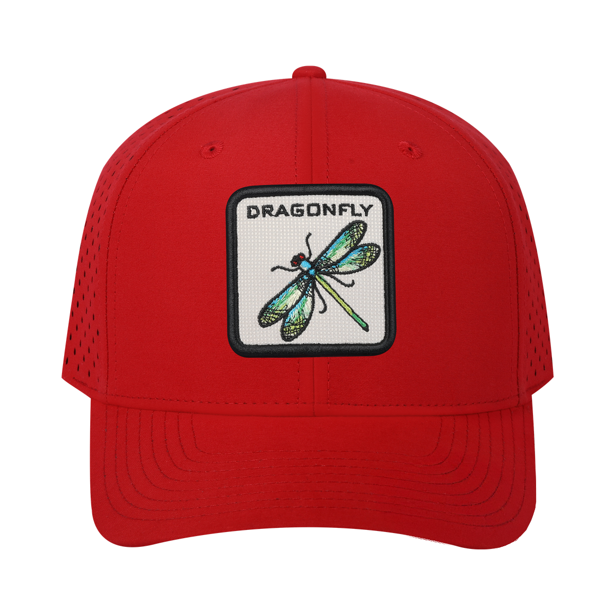 Unisex Embroidered The Dragonfly, 6-Panel Microfiber Laser hole Trucker Hat, Red/Red, Adjustable Fit