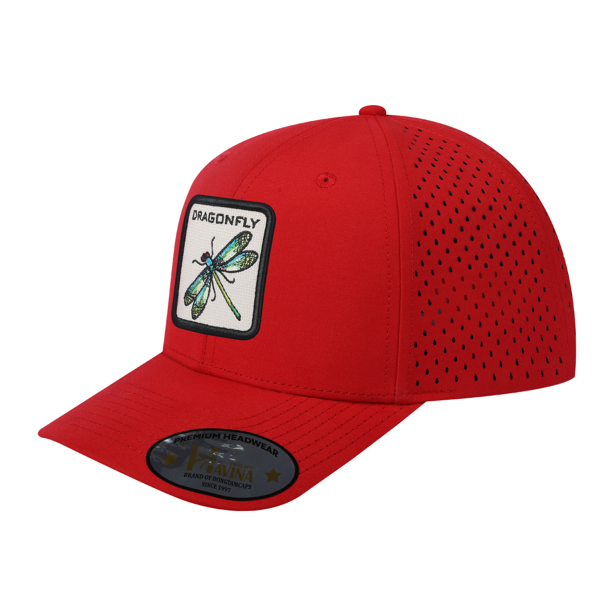 Unisex Embroidered The Dragonfly, 6-Panel Microfiber Laser hole Trucker Hat, Red/Red, Adjustable Fit