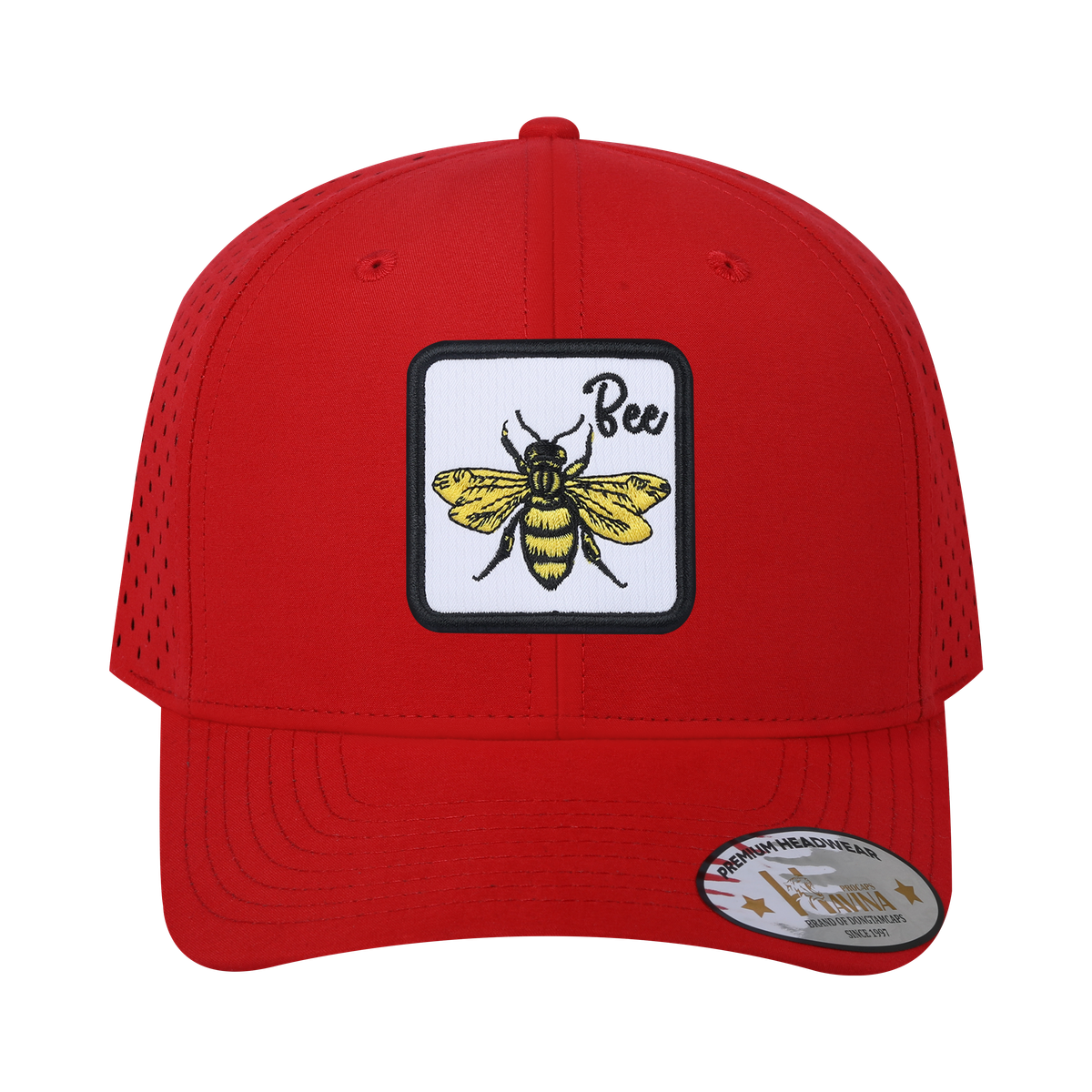 Unisex Embroidered The Bee, 6-Panel Microfiber Laser hole Trucker Hat, Red/Red, Adjustable Fit