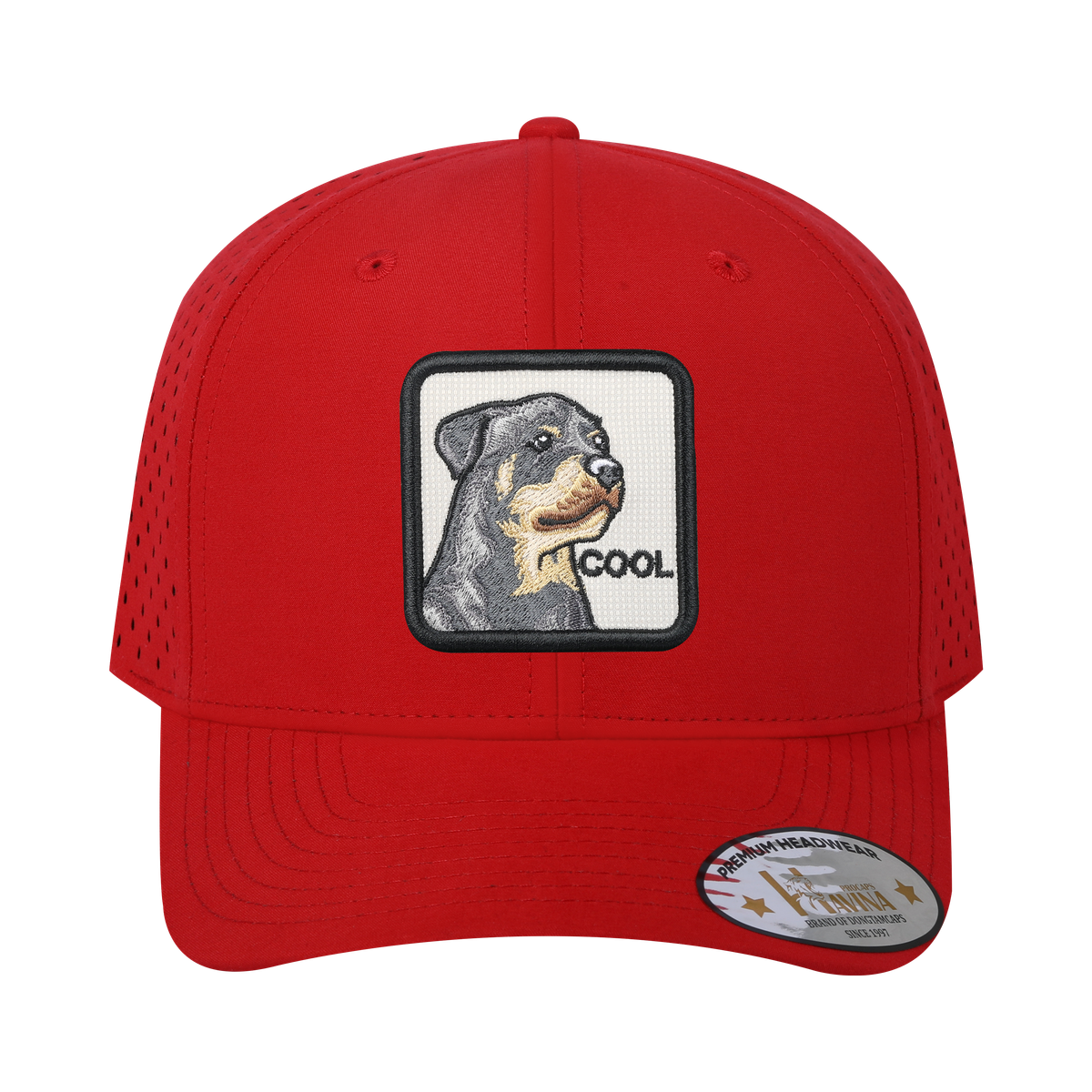 Unisex Embroidered The Cool, 6-Panel Microfiber Laser hole Trucker Hat, Red/Red, Adjustable Fit