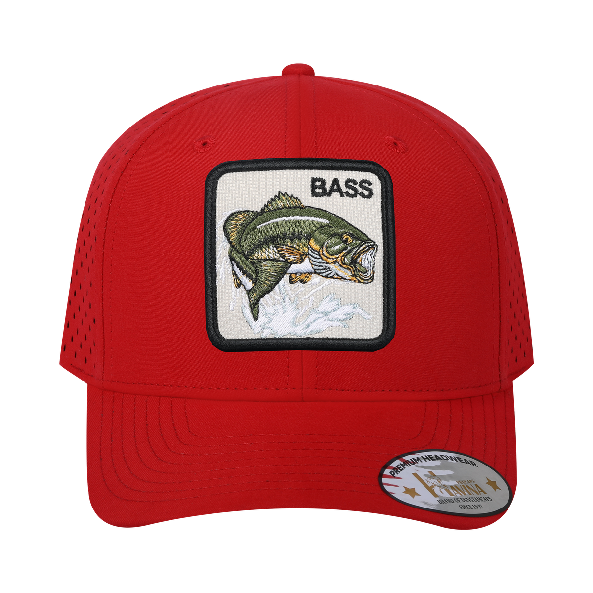 Unisex Embroidered The Bass, 6-Panel Microfiber Laser hole Trucker Hat, Red/Red, Adjustable Fit