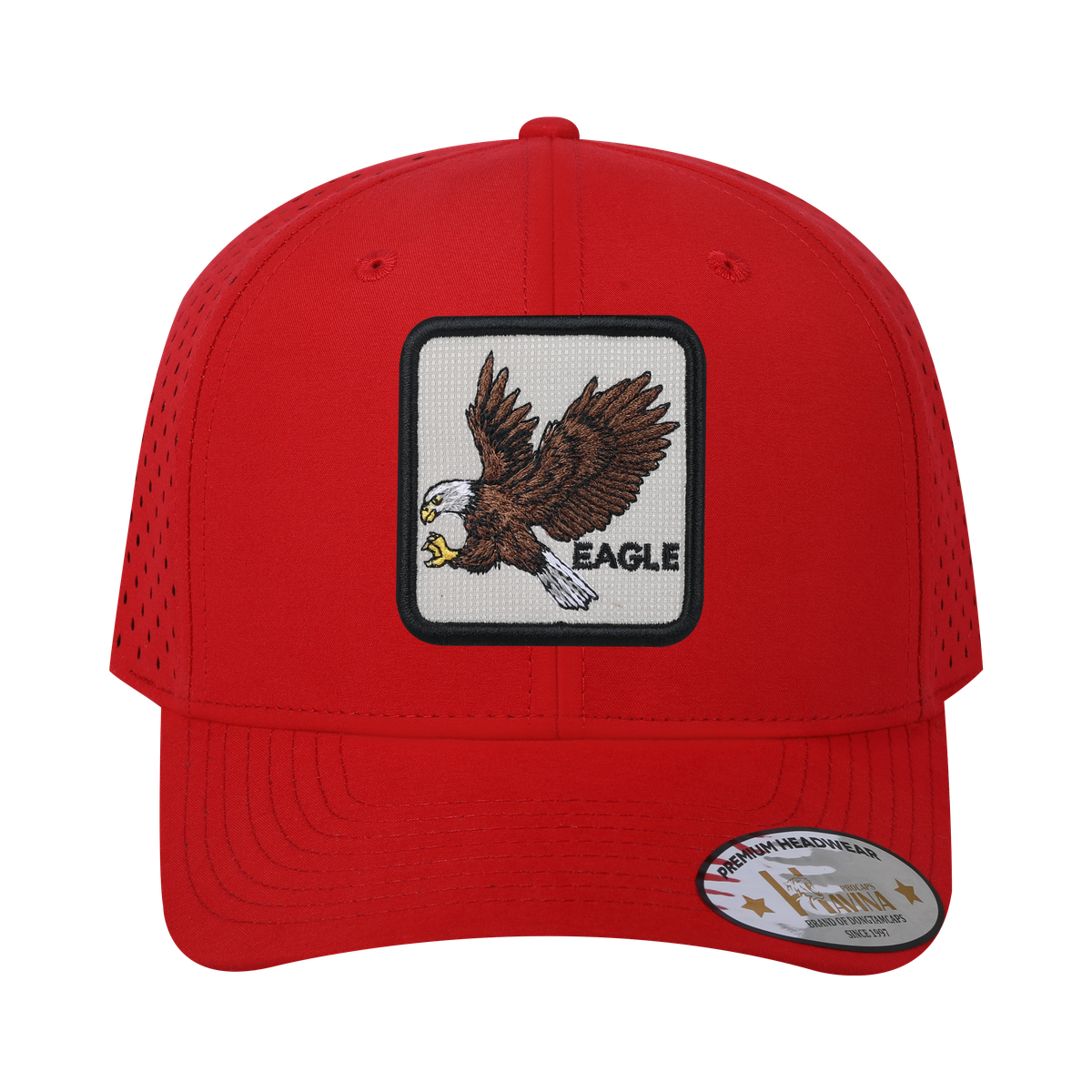 Unisex Embroidered The Eagle, 6-Panel Microfiber Laser hole Trucker Hat, Red/Red, Adjustable Fit