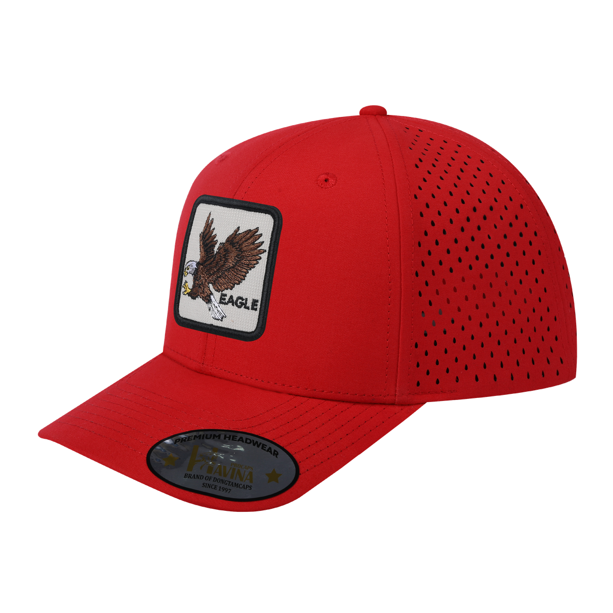 Unisex Embroidered The Eagle, 6-Panel Microfiber Laser hole Trucker Hat, Red/Red, Adjustable Fit