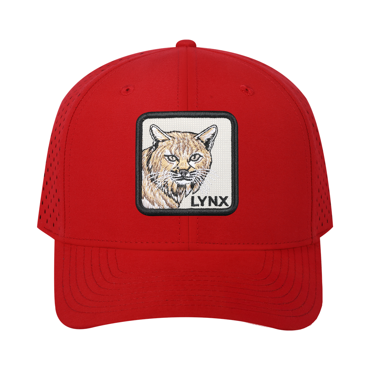 Unisex Embroidered The Lynx, 6-Panel Microfiber Laser hole Trucker Hat, Red/Red, Adjustable Fit