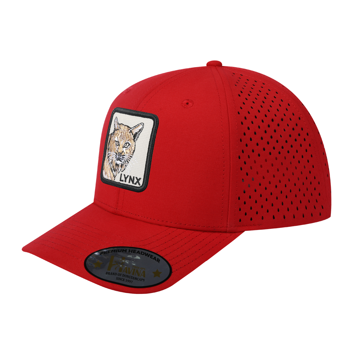 Unisex Embroidered The Lynx, 6-Panel Microfiber Laser hole Trucker Hat, Red/Red, Adjustable Fit