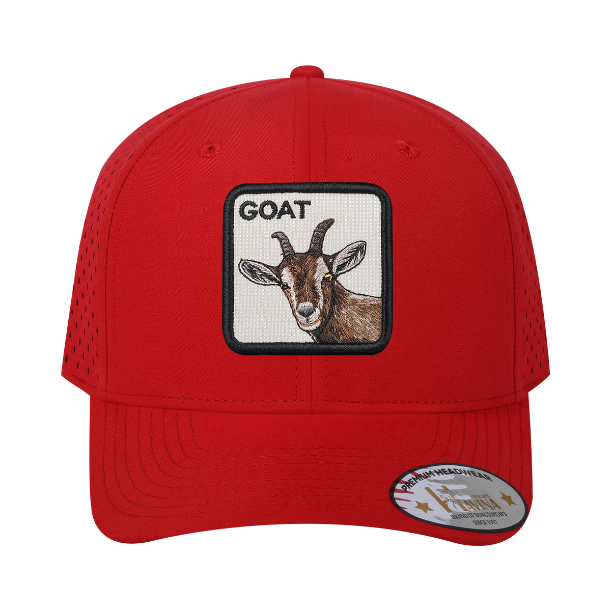 Unisex Embroidered The Goat, 6-Panel Microfiber Laser hole Trucker Hat, Red/Red, Adjustable Fit