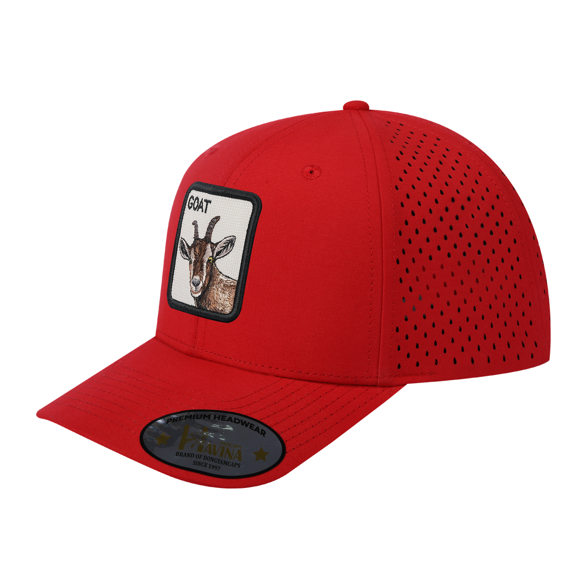 Unisex Embroidered The Goat, 6-Panel Microfiber Laser hole Trucker Hat, Red/Red, Adjustable Fit