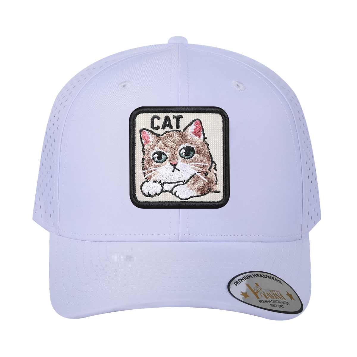 Unisex Embroidered The Cat, 6-Panel Microfiber Laser hole Trucker Hat, White/White, Adjustable Fit