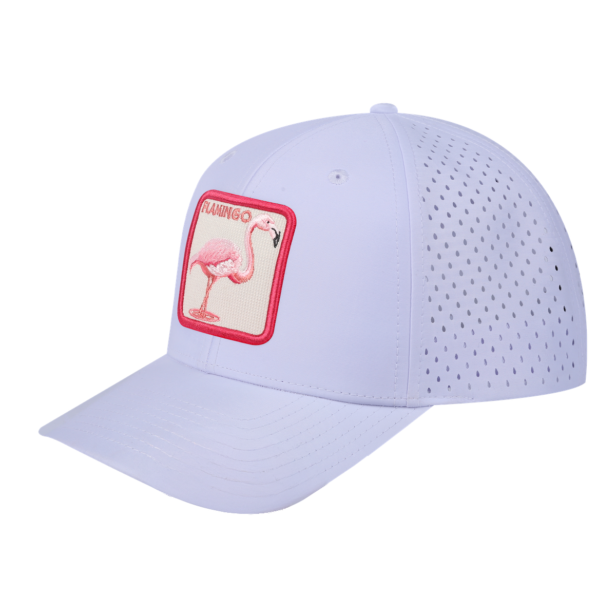 Unisex Embroidered The Flamingo, 6-Panel Microfiber Laser hole Trucker Hat, White/White, Adjustable Fit