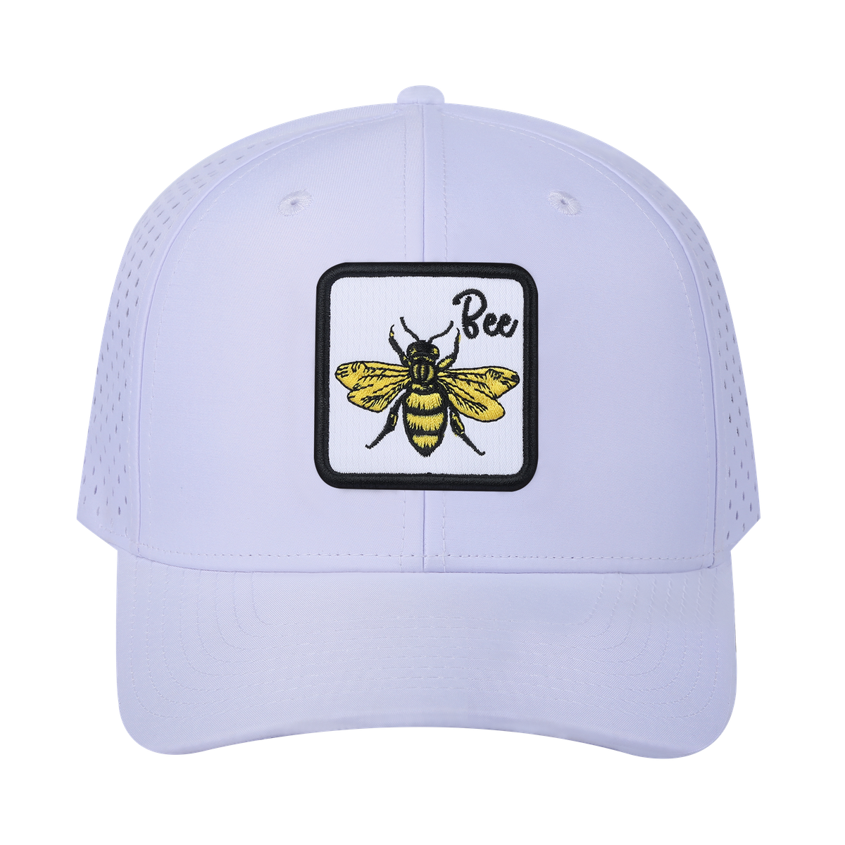 Unisex Embroidered The Bee, 6-Panel Microfiber Laser hole Trucker Hat, White/White, Adjustable Fit