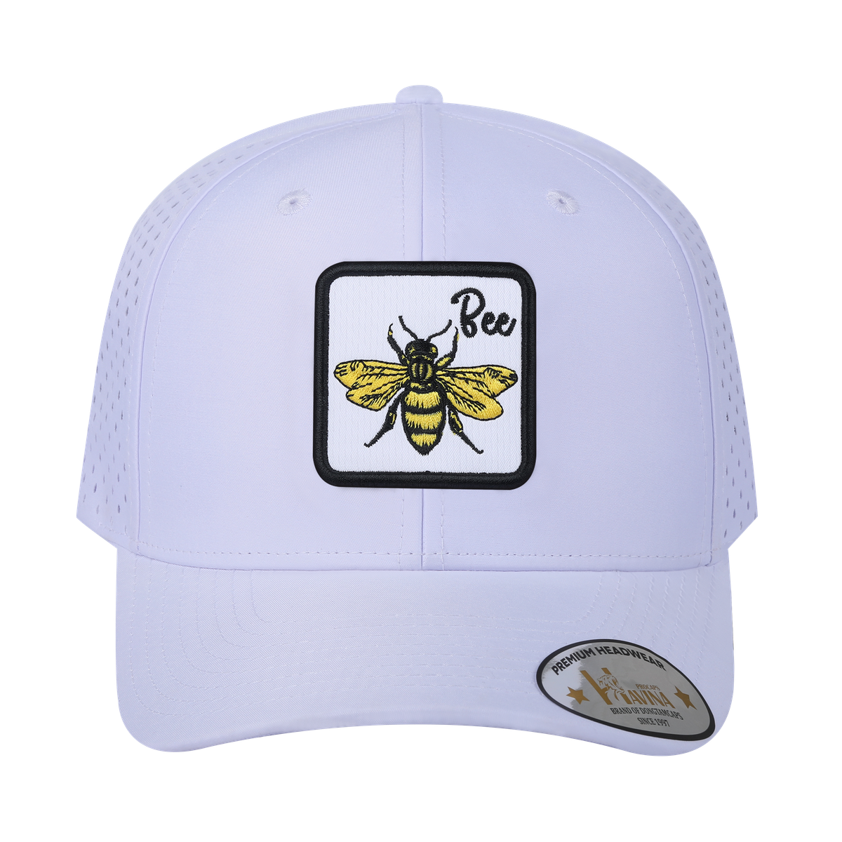 Unisex Embroidered The Bee, 6-Panel Microfiber Laser hole Trucker Hat, White/White, Adjustable Fit