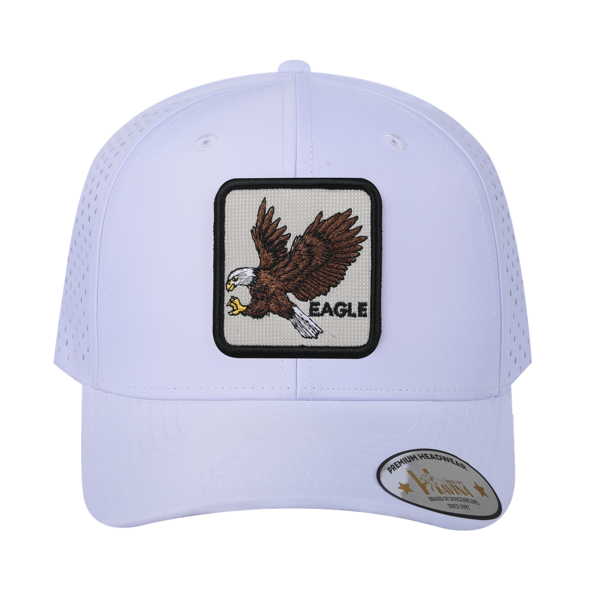 Unisex Embroidered The Eagle, 6-Panel Microfiber Laser hole Trucker Hat, White/White, Adjustable Fit