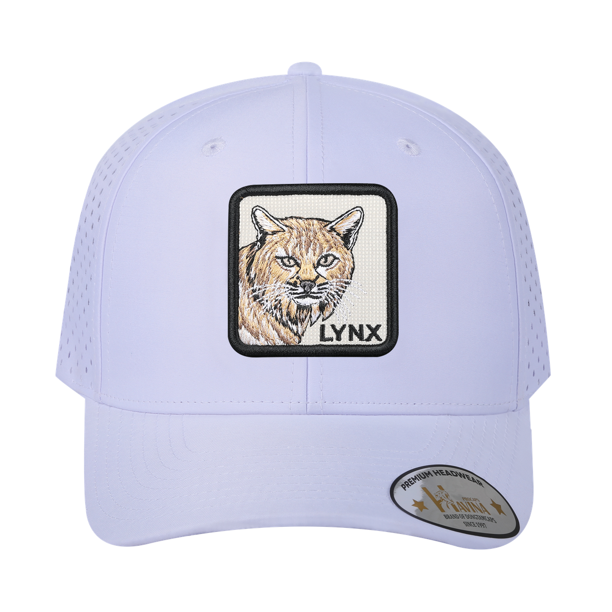 Unisex Embroidered The Lynx, 6-Panel Microfiber Laser hole Trucker Hat, White/White, Adjustable Fit