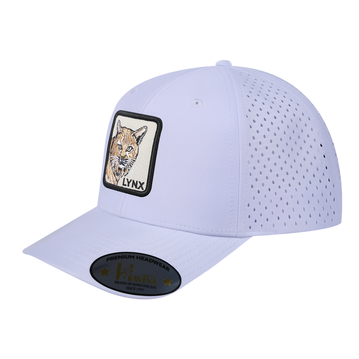 Unisex Embroidered The Lynx, 6-Panel Microfiber Laser hole Trucker Hat, White/White, Adjustable Fit