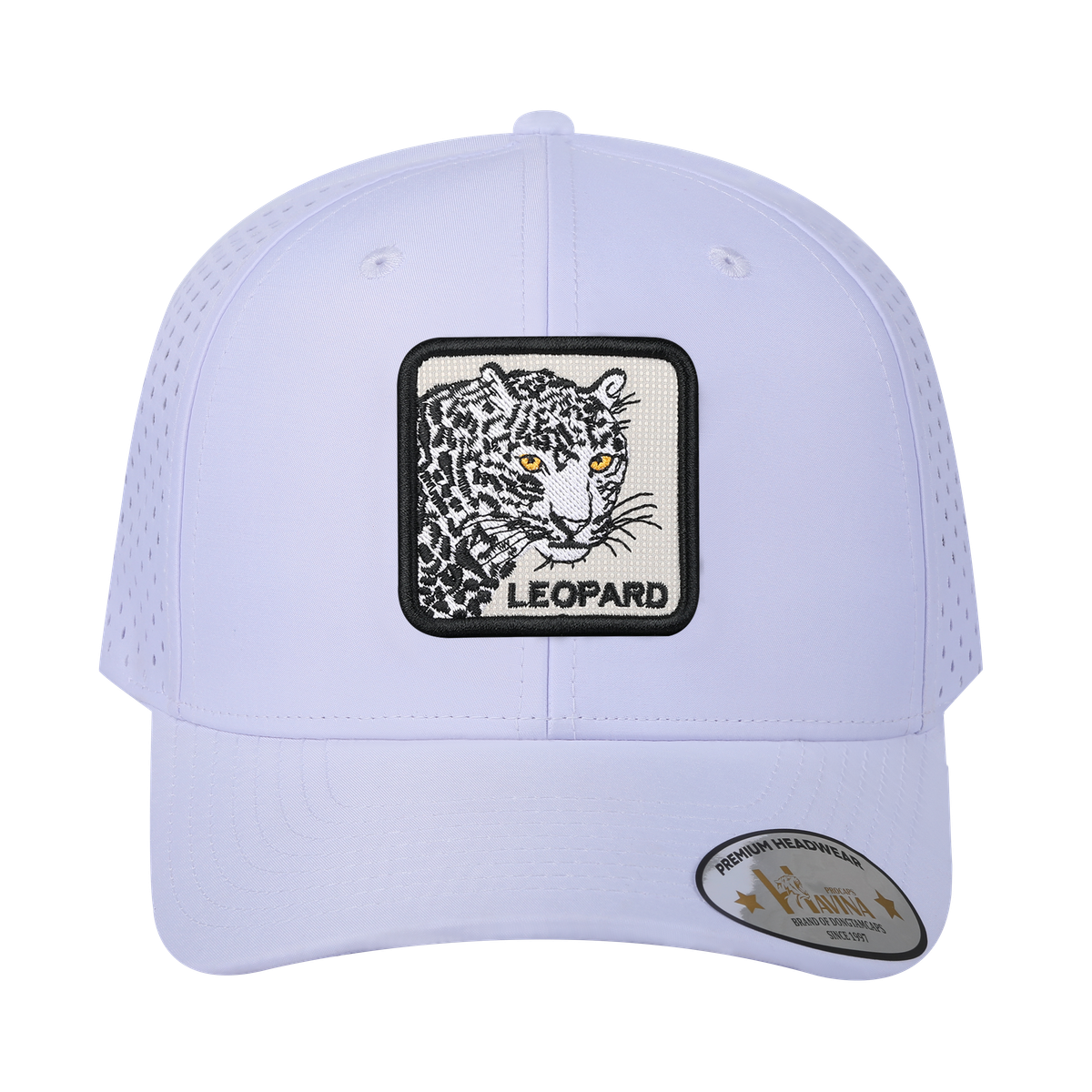 Unisex Embroidered The Leopard, 6-Panel Microfiber Laser hole Trucker Hat, White/White, Adjustable Fit
