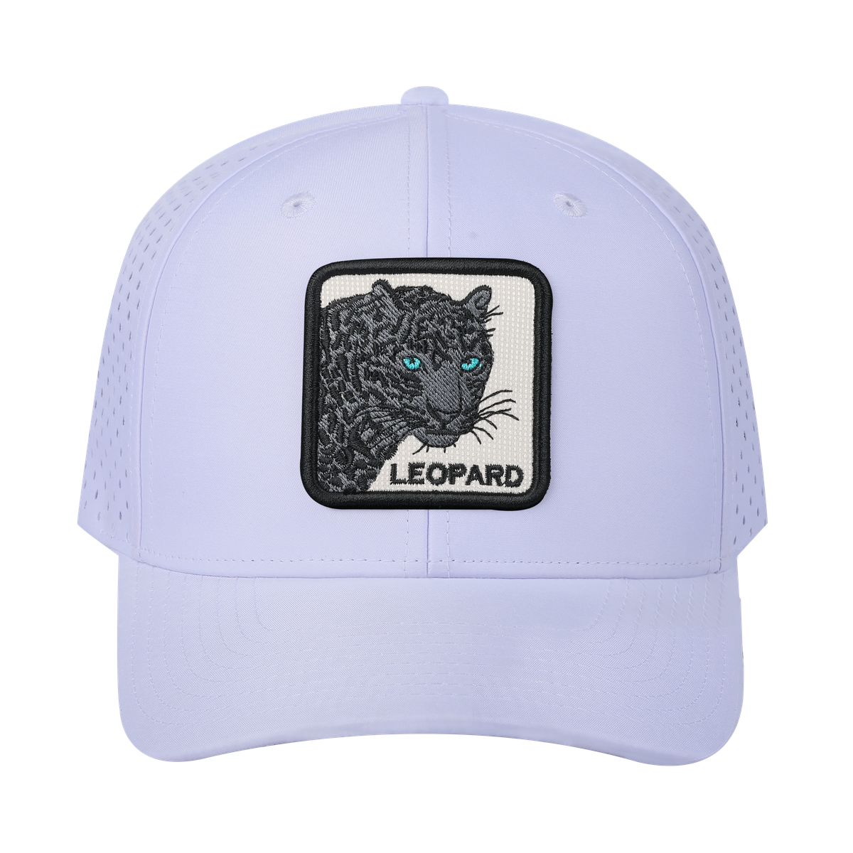 Unisex Embroidered The Leopard V2, 6-Panel Microfiber Laser hole Trucker Hat, White/White, Adjustable Fit