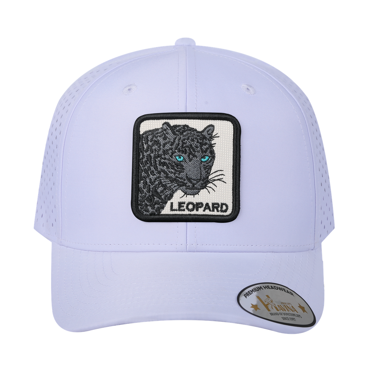 Unisex Embroidered The Leopard V2, 6-Panel Microfiber Laser hole Trucker Hat, White/White, Adjustable Fit