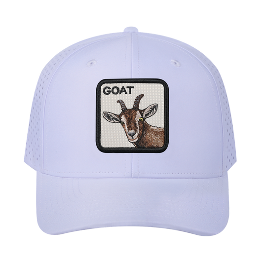 Goat 6-Panel Microfiber Laser Hole Trucker Hat with White front and White back