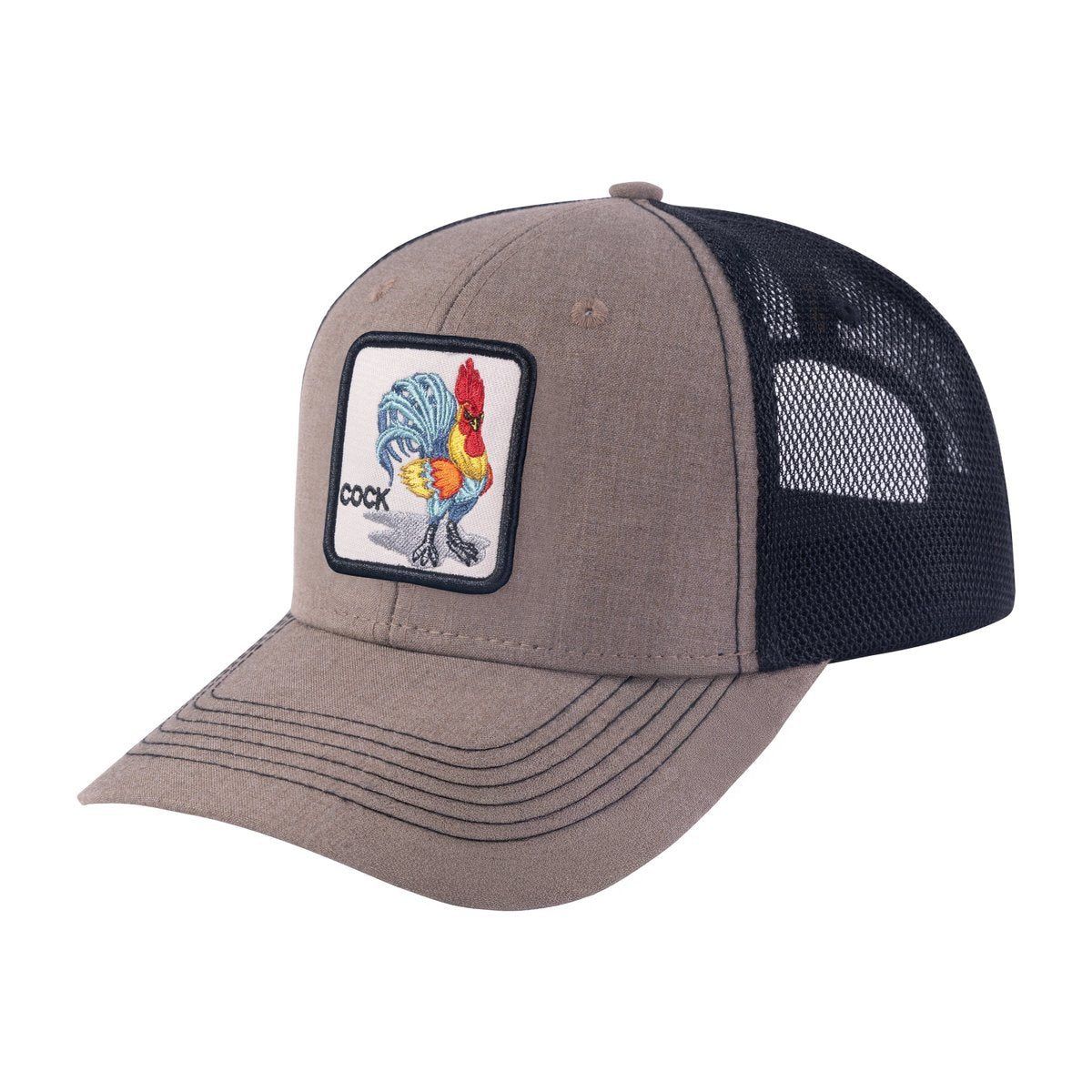 Unisex Embroidered The Chicken, 6-Panel Trucker Hat, Light Brown/Black, Adjustable Fit