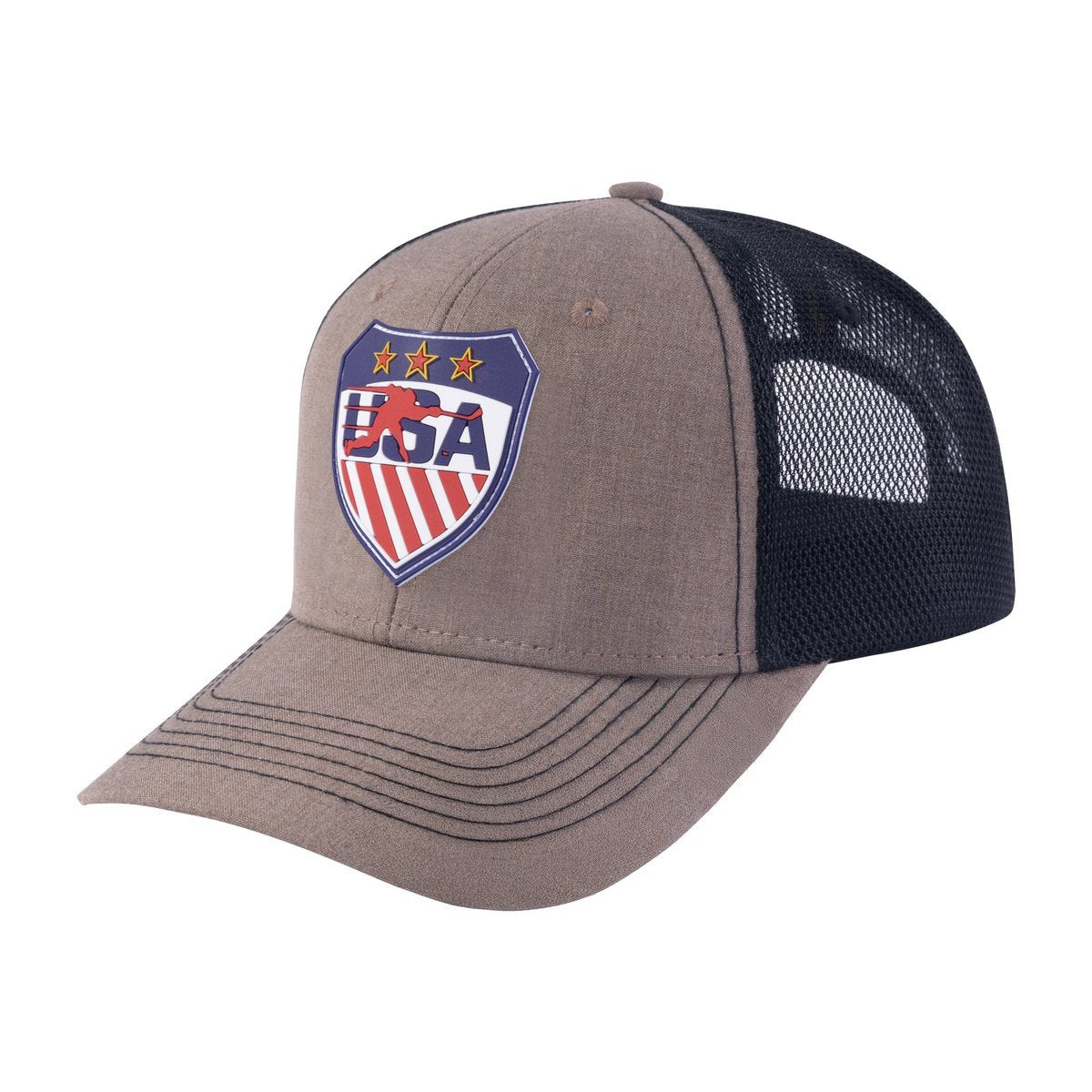 Unisex Embroidered Loving Hockey, 6-Panel Trucker Hat, Light Brown/Black, Adjustable Fit