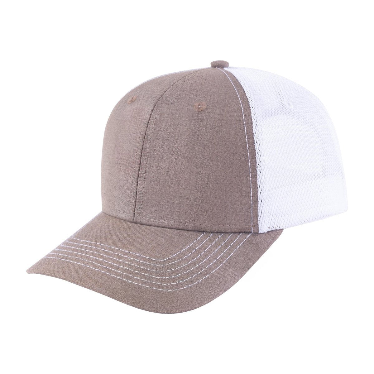 Unisex Blank, 6-Panel Trucker Hat, Light Brown/White, Adjustable Fit