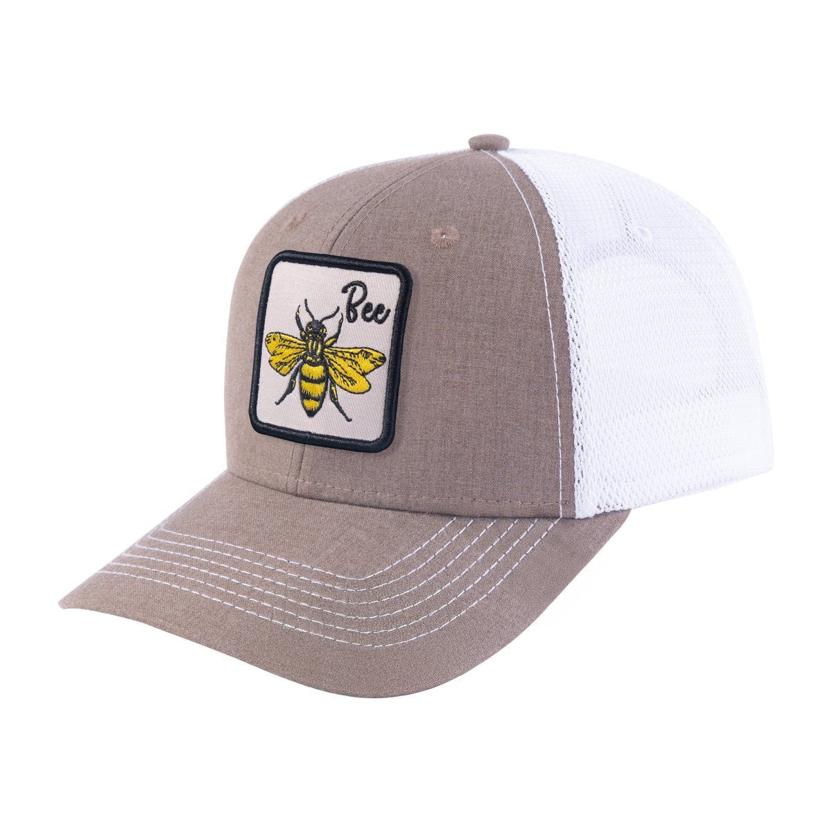 Unisex Embroidered The Bee, 6-Panel Trucker Hat, Light Brown/White, Adjustable Fit