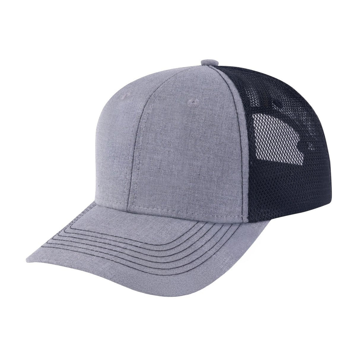 Unisex Blank, 6-Panel Trucker Hat, Light Grey/Black, Adjustable Fit