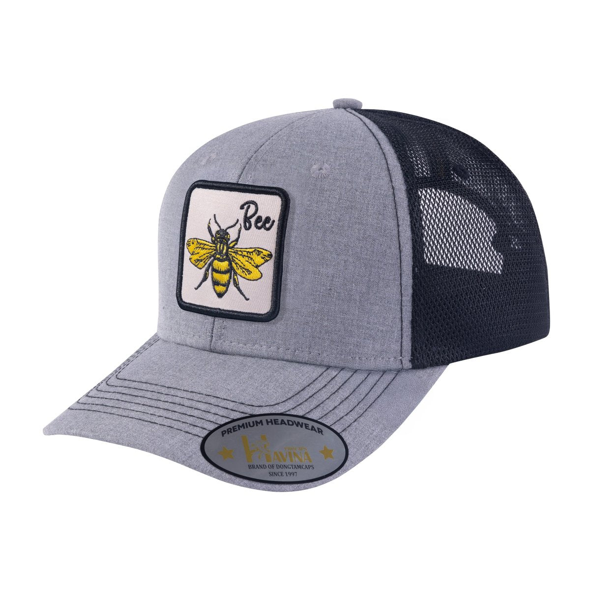 Unisex Embroidered The Bee, 6-Panel Trucker Hat, Light Grey/Black, Adjustable Fit