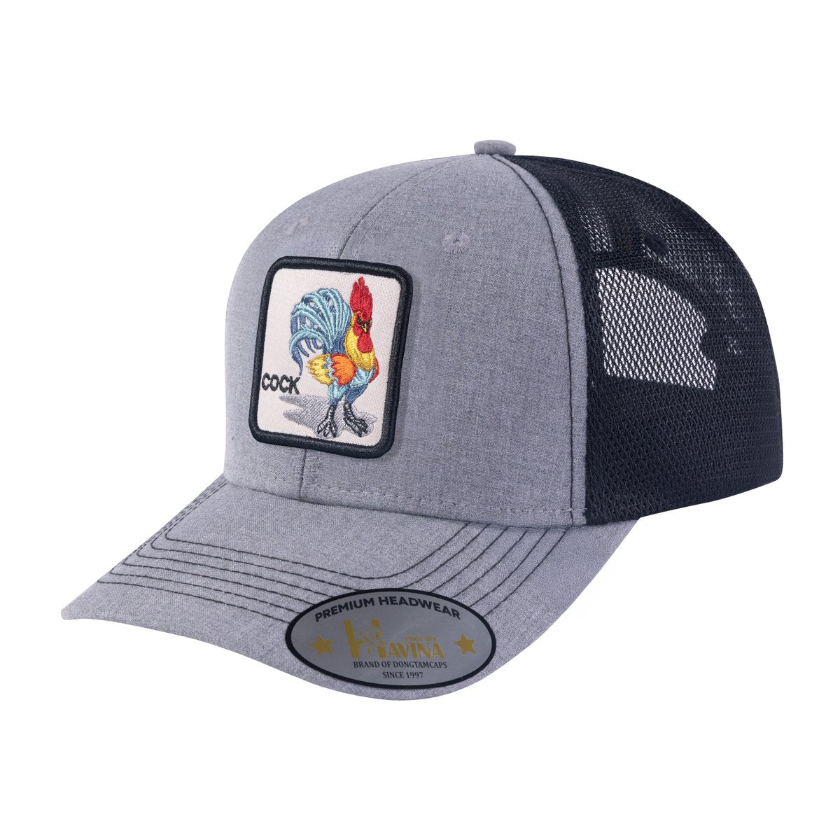 Unisex Embroidered The Cock, 6-Panel Trucker Hat, Light Grey/Black, Adjustable Fit